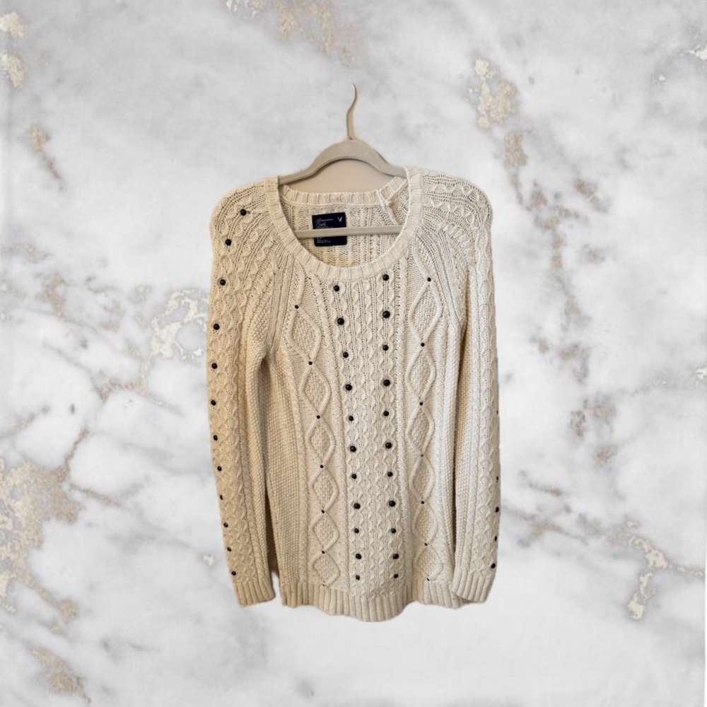 American Eagle Outfitters Cream Sweater with Black Accents